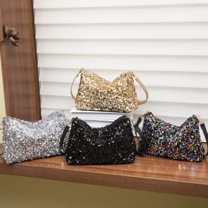 Sequins Crossbody Women Bag Simple INS Solid Color Sequins Shoulder Bag Underarm Bag Phone Purse Evening Clutch Bags Handbag