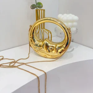 Mini Golden Evening Bag Purses and Handbags Luxury Designer Shoulder Bags Funny Shape Party Wedding Acrylic Face Clutch Purse