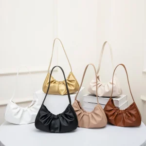 Fashion Pleated Handlebags for Women PU Cloud Bags Leisure Armpit Bag Shopping Shoulder Bags Dumpling Handbag Female Hand Bags